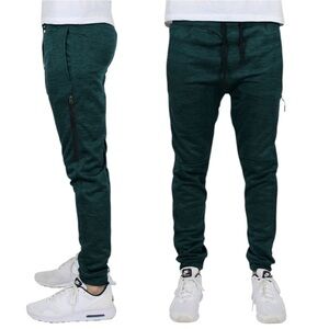 Logan & Martin Men's Slim Fitting Fleece-Lined Tech Joggers Green Heather NWT M